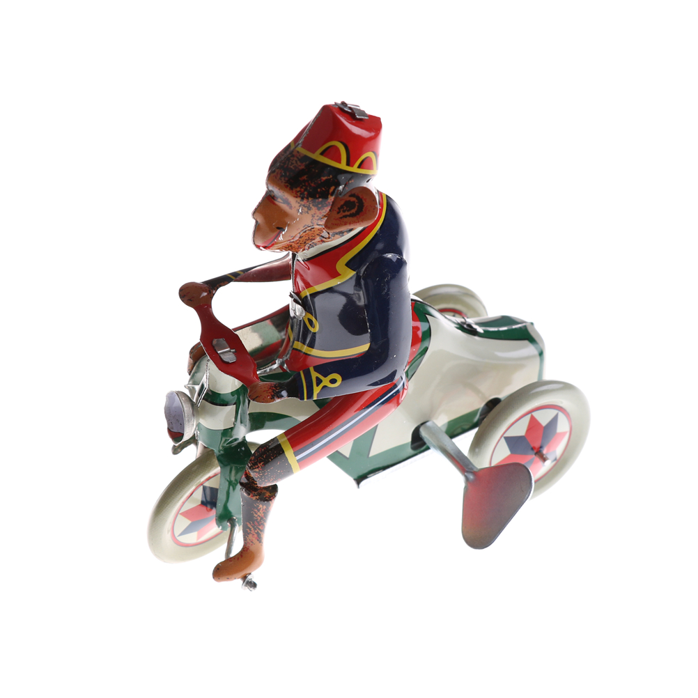 빈티지 바람 서커스 원숭이 자동차를 타고 시계 장치 주석 장난감 재미 소장용 레트로 홈 장식